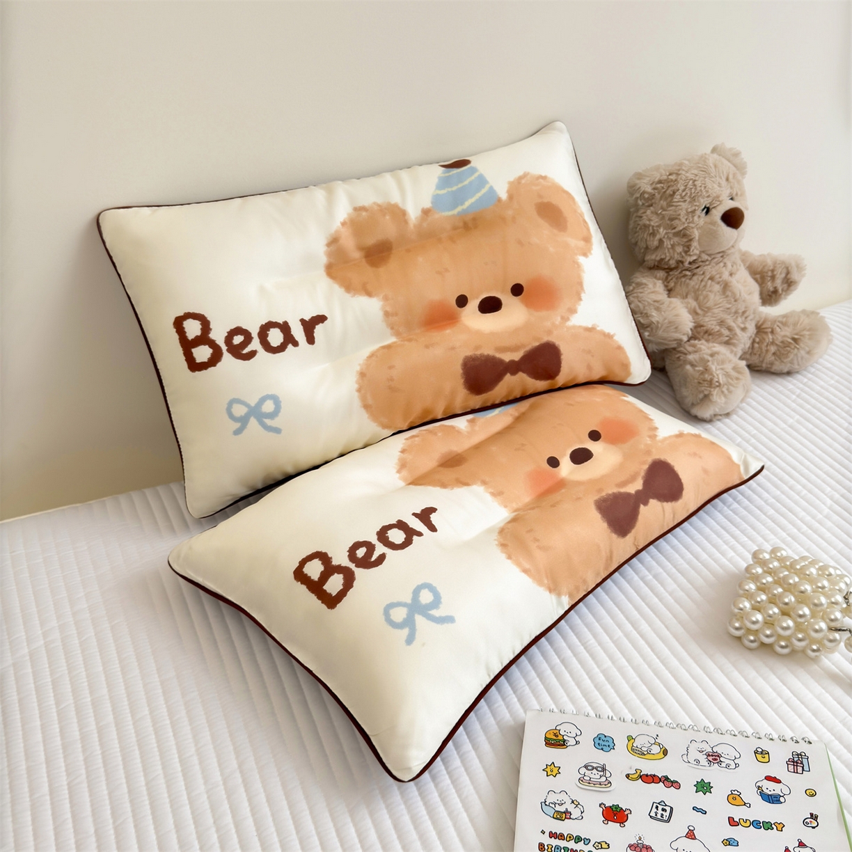 91家纺网 家纺一手货源 找家纺 （总）雯豆家纺 2026新款60支蓝精天丝枕套儿童卡通枕芯定位大版枕头套