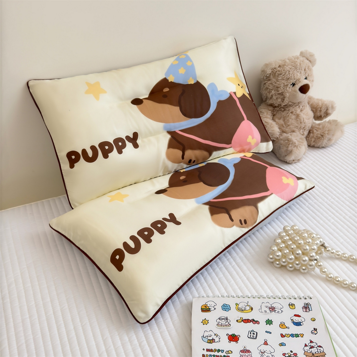 91家纺网 家纺一手货源 找家纺 （总）雯豆家纺 2026新款60支蓝精天丝枕套儿童卡通枕芯定位大版枕头套