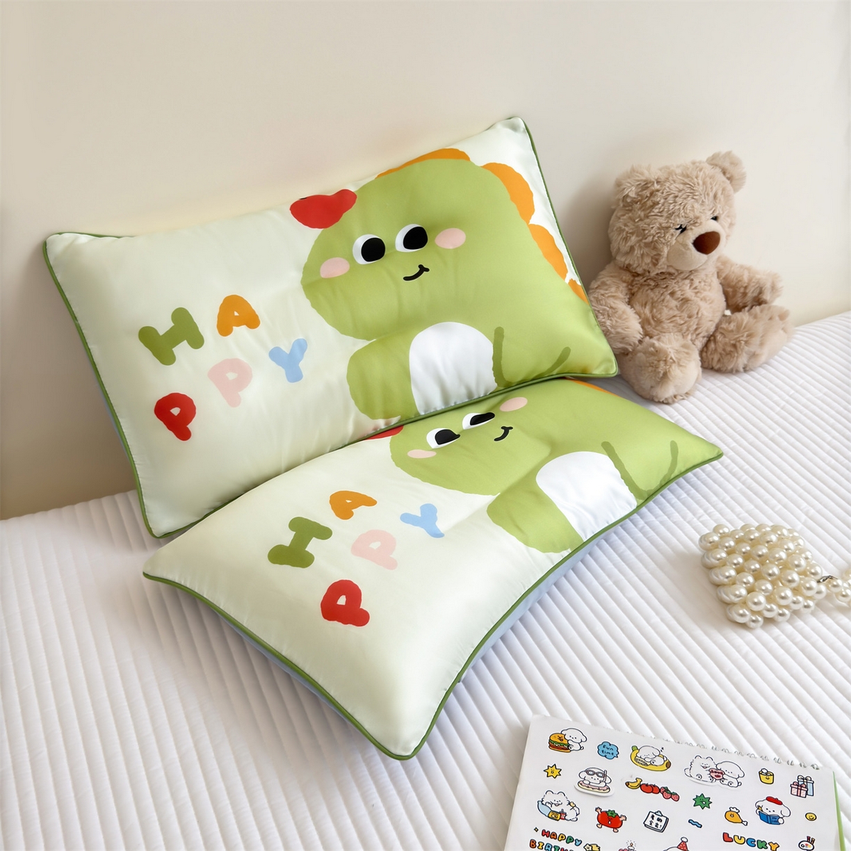 91家纺网 家纺一手货源 找家纺 （总）雯豆家纺 2026新款60支蓝精天丝枕套儿童卡通枕芯定位大版枕头套