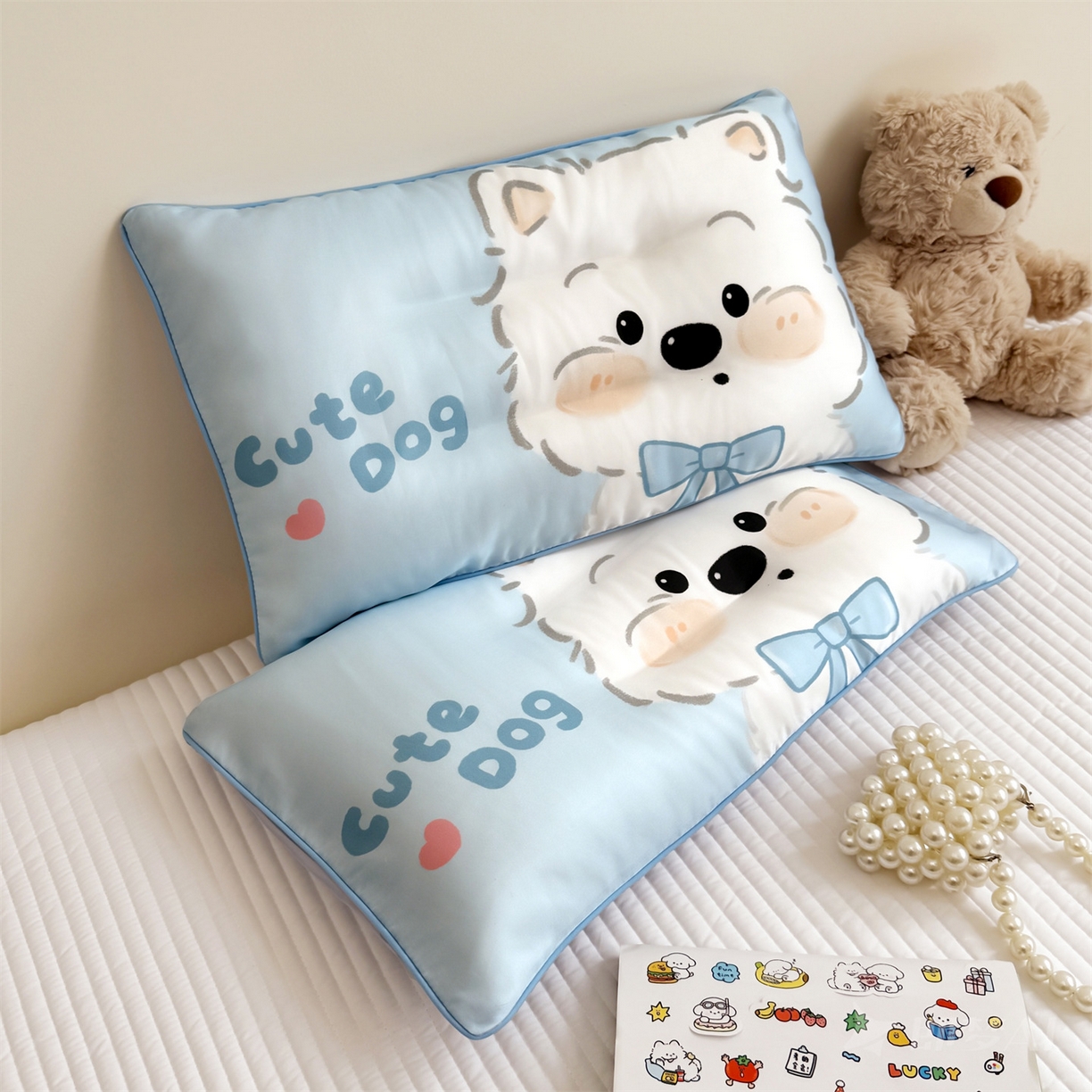 雯豆家纺 2026新款60支蓝精天丝枕套儿童卡通枕芯定位大版枕头套 天丝-旺财