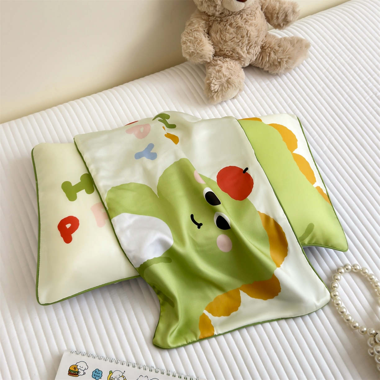 91家纺网 家纺一手货源 找家纺 雯豆家纺 2026新款60支蓝精天丝枕套儿童卡通枕芯定位大版枕头套 天丝-小恐龙