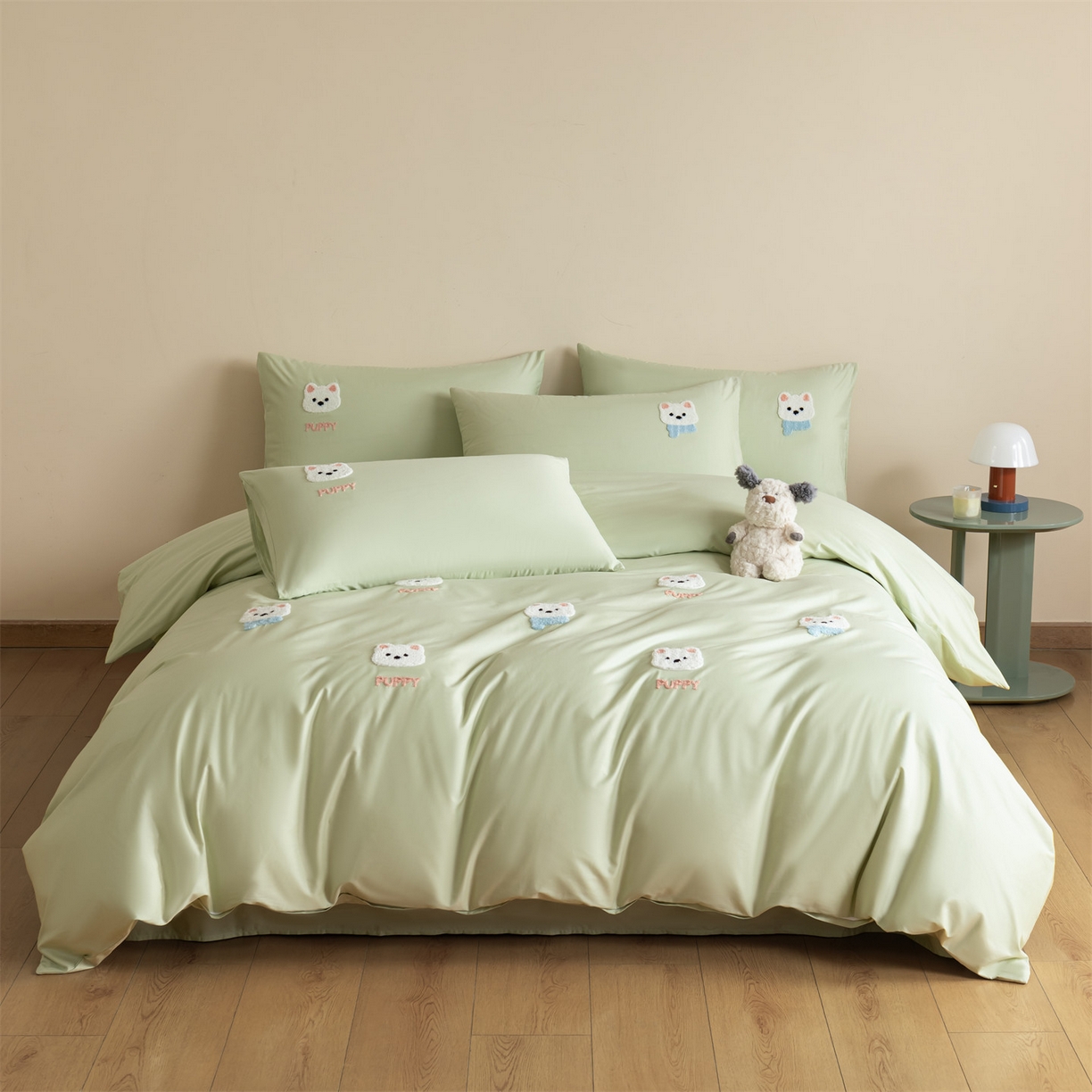 857家居 2026新款全棉毛巾绣四件套 奶绿狗