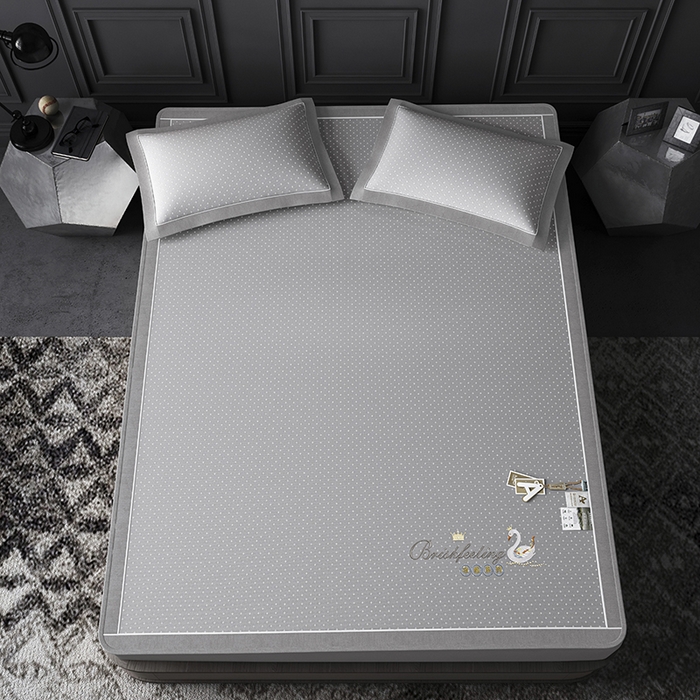 91家纺网 家纺一手货源 找家纺 小牛席业 2026新款加厚款-满天星天鹅刺绣冰丝席系列（床笠款）凉席藤席冰藤席冰丝席竹席草席空调席乳胶席豆豆席 灰色