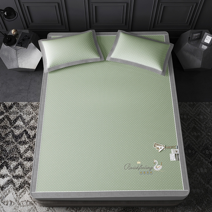 91家纺网 家纺一手货源 找家纺 小牛席业 2026新款加厚款-满天星天鹅刺绣冰丝席系列（床笠款）凉席藤席冰藤席冰丝席竹席草席空调席乳胶席豆豆席 绿色