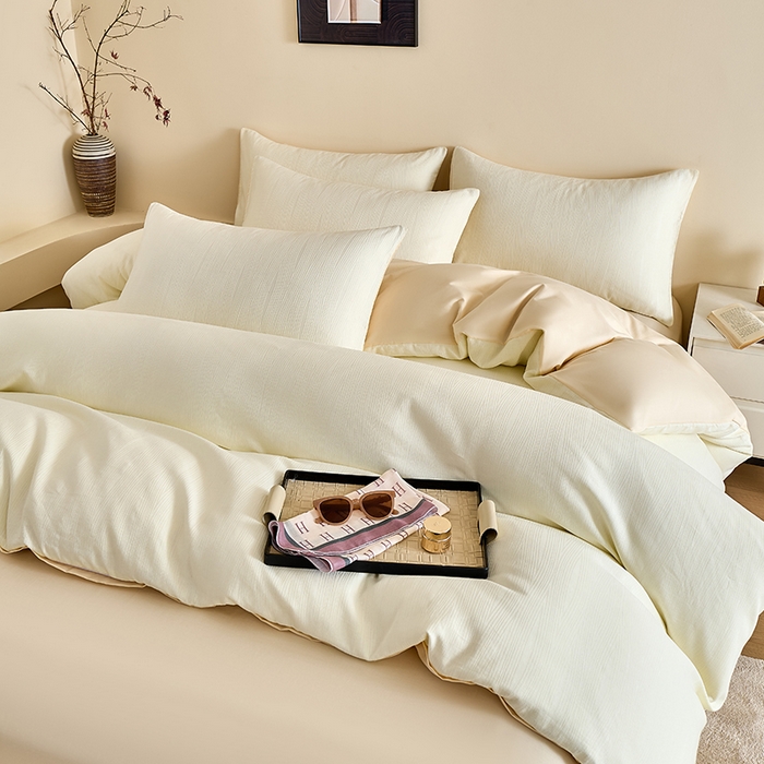 91家纺网 家纺一手货源 找家纺 九沐良品 2026新款A类60支全棉纯棉贡缎大提花四件套 佐冉-米白