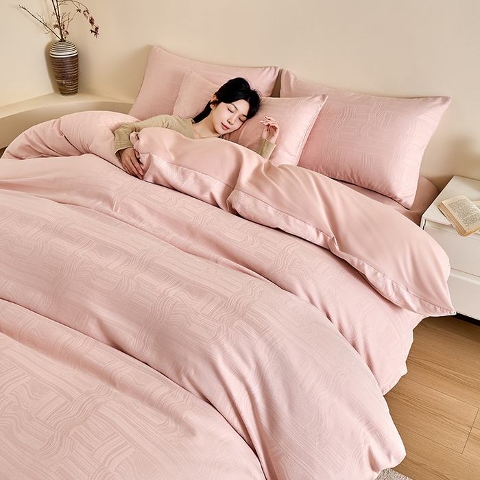 91家纺网 家纺一手货源 找家纺 九沐良品 2026新款A类60支全棉纯棉贡缎大提花四件套 幻纤影-粉