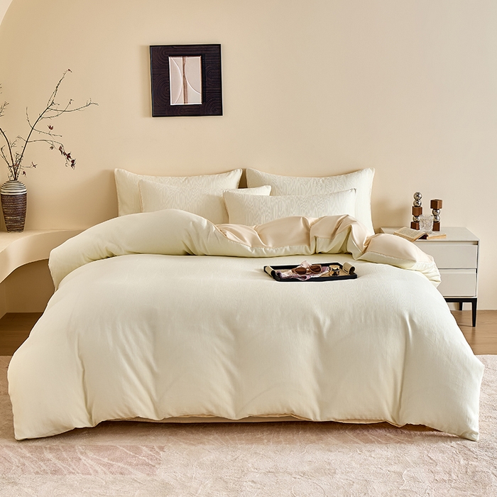 91家纺网 家纺一手货源 找家纺 九沐良品 2026新款A类60支全棉纯棉贡缎大提花四件套 佐冉-米白