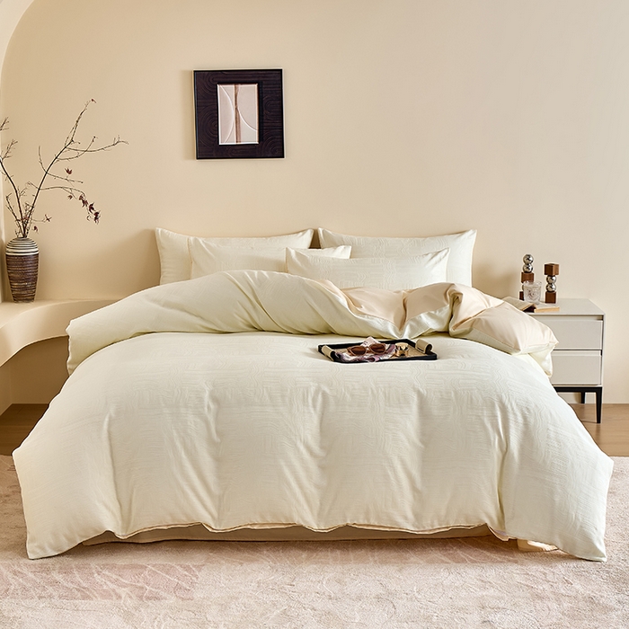 91家纺网 家纺一手货源 找家纺 九沐良品 2026新款A类60支全棉纯棉贡缎大提花四件套 幻纤影-米白