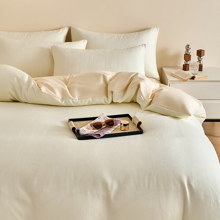 91家纺网 家纺一手货源 找家纺 九沐良品 2026新款A类60支全棉纯棉贡缎大提花四件套 佐冉-米白