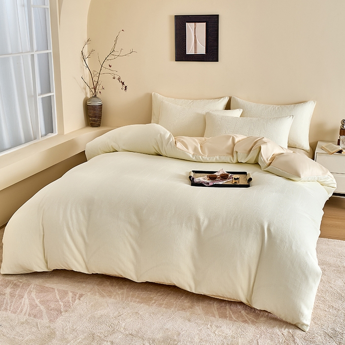 91家纺网 家纺一手货源 找家纺 九沐良品 2026新款A类60支全棉纯棉贡缎大提花四件套 佐冉-米白