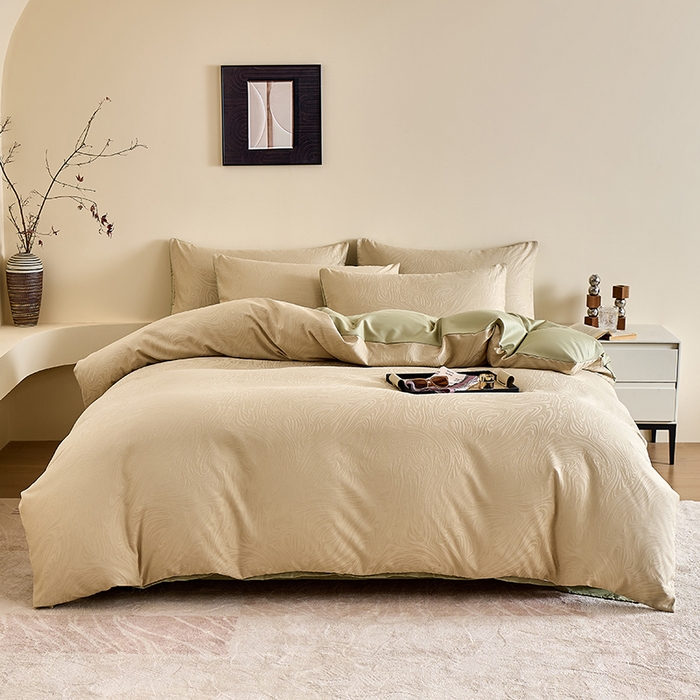 91家纺网 家纺一手货源 找家纺 九沐良品 2026新款A类60支全棉纯棉贡缎大提花四件套 凯迪娜-绿