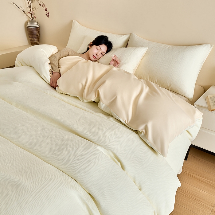 91家纺网 家纺一手货源 找家纺 九沐良品 2026新款A类60支全棉纯棉贡缎大提花四件套 佐冉-米白