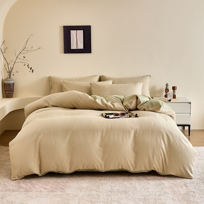 91家纺网 家纺一手货源 找家纺 九沐良品 2026新款A类60支全棉纯棉贡缎大提花四件套 佐冉-绿