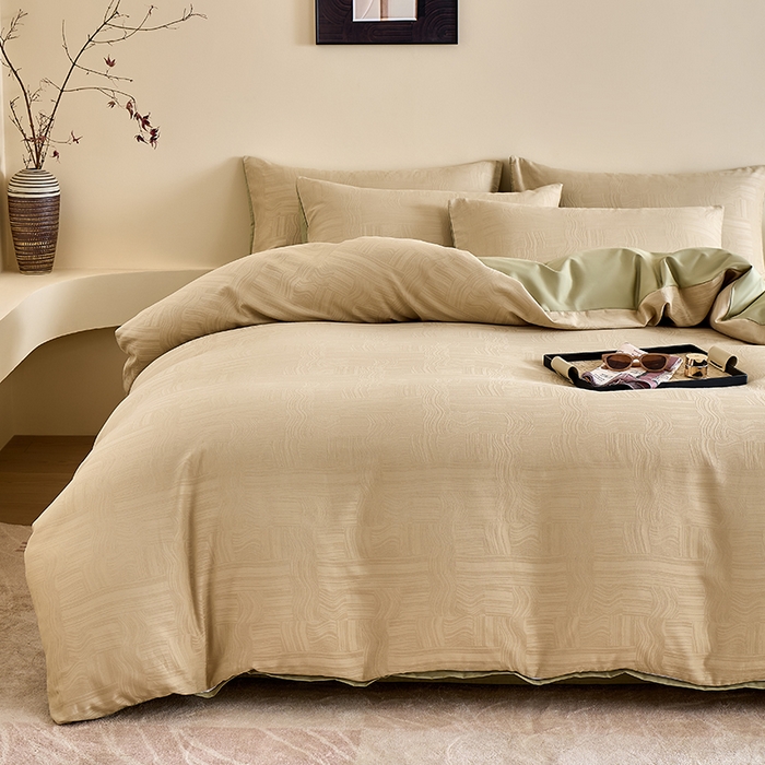 91家纺网 家纺一手货源 找家纺 九沐良品 2026新款A类60支全棉纯棉贡缎大提花四件套 幻纤影-绿