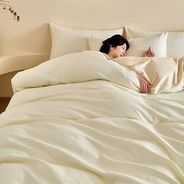 91家纺网 家纺一手货源 找家纺 九沐良品 2026新款A类60支全棉纯棉贡缎大提花四件套 幻纤影-米白