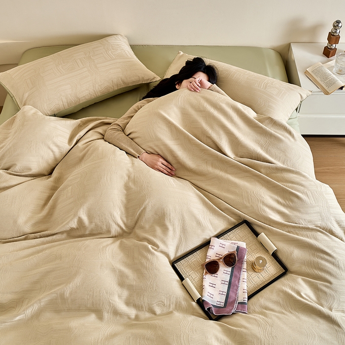 91家纺网 家纺一手货源 找家纺 九沐良品 2026新款A类60支全棉纯棉贡缎大提花四件套 幻纤影-绿