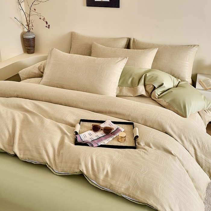 91家纺网 家纺一手货源 找家纺 九沐良品 2026新款A类60支全棉纯棉贡缎大提花四件套 幻纤影-绿