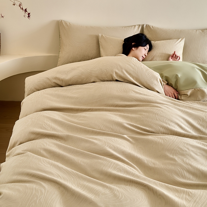 91家纺网 家纺一手货源 找家纺 九沐良品 2026新款A类60支全棉纯棉贡缎大提花四件套 凯迪娜-绿