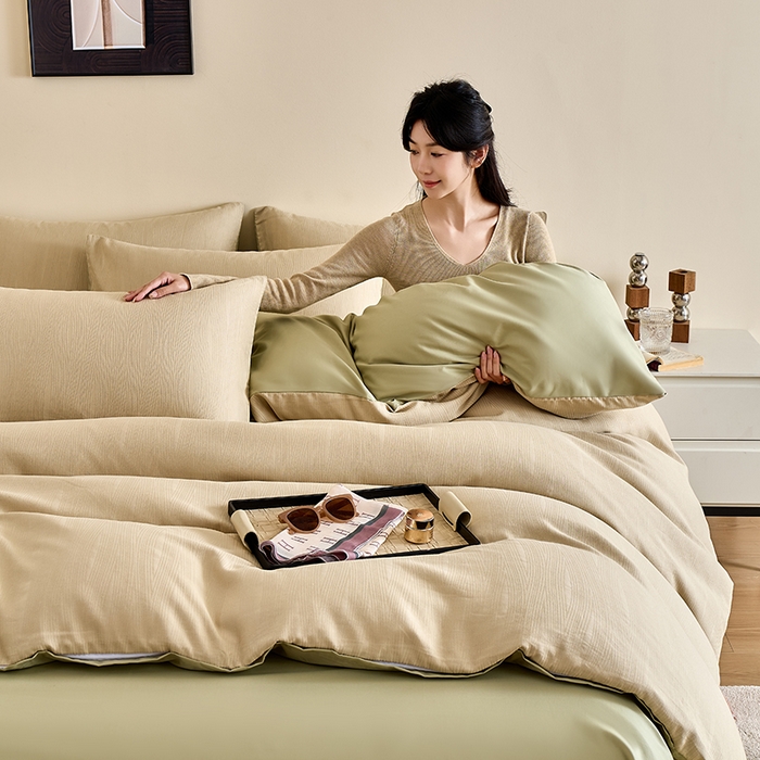 91家纺网 家纺一手货源 找家纺 九沐良品 2026新款A类60支全棉纯棉贡缎大提花四件套 佐冉-绿