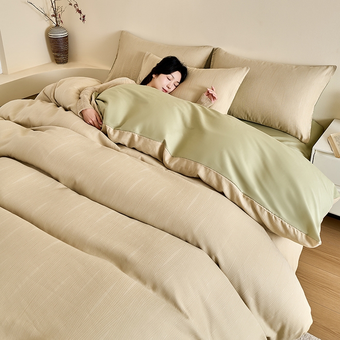 91家纺网 家纺一手货源 找家纺 九沐良品 2026新款A类60支全棉纯棉贡缎大提花四件套 佐冉-绿