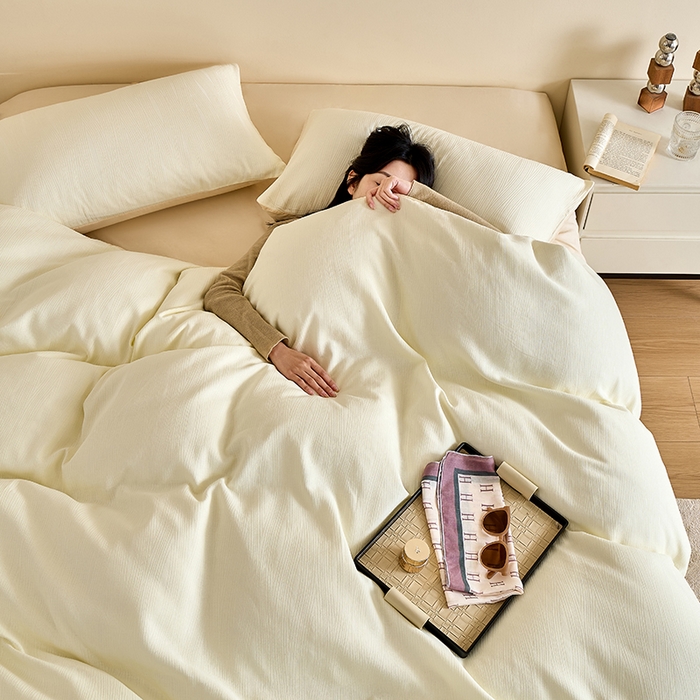 91家纺网 家纺一手货源 找家纺 九沐良品 2026新款A类60支全棉纯棉贡缎大提花四件套 佐冉-米白