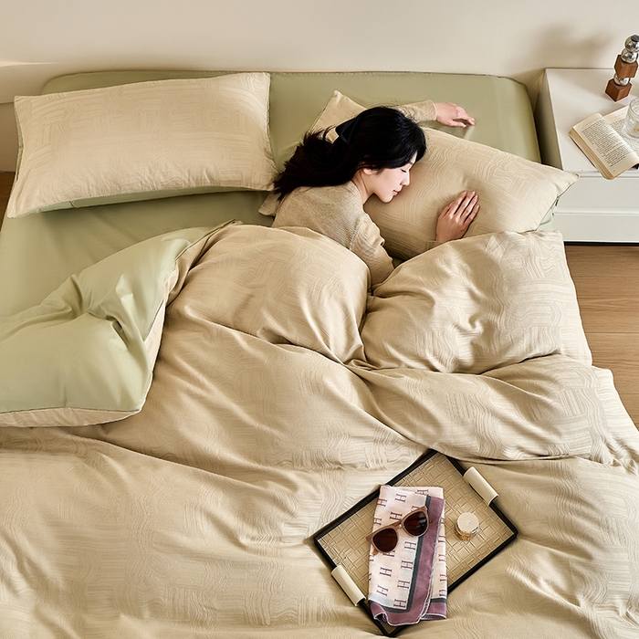 91家纺网 家纺一手货源 找家纺 九沐良品 2026新款A类60支全棉纯棉贡缎大提花四件套 幻纤影-绿