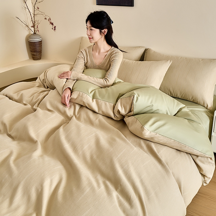 91家纺网 家纺一手货源 找家纺 九沐良品 2026新款A类60支全棉纯棉贡缎大提花四件套 佐冉-绿