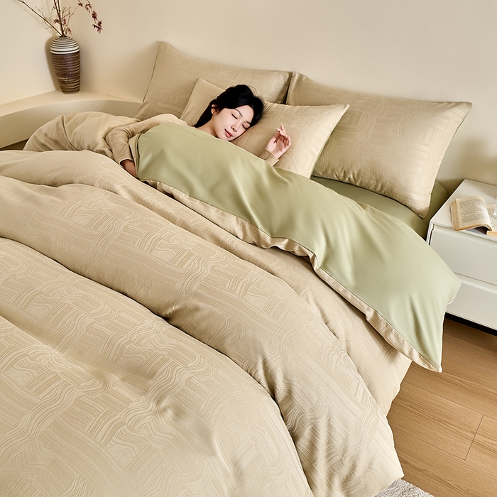 91家纺网 家纺一手货源 找家纺 九沐良品 2026新款A类60支全棉纯棉贡缎大提花四件套 幻纤影-绿