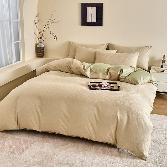 91家纺网 家纺一手货源 找家纺 九沐良品 2026新款A类60支全棉纯棉贡缎大提花四件套 凯迪娜-绿