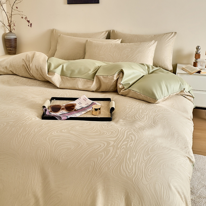 91家纺网 家纺一手货源 找家纺 九沐良品 2026新款A类60支全棉纯棉贡缎大提花四件套 凯迪娜-绿