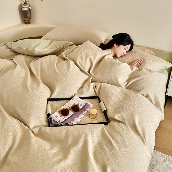 91家纺网 家纺一手货源 找家纺 九沐良品 2026新款A类60支全棉纯棉贡缎大提花四件套 凯迪娜-绿