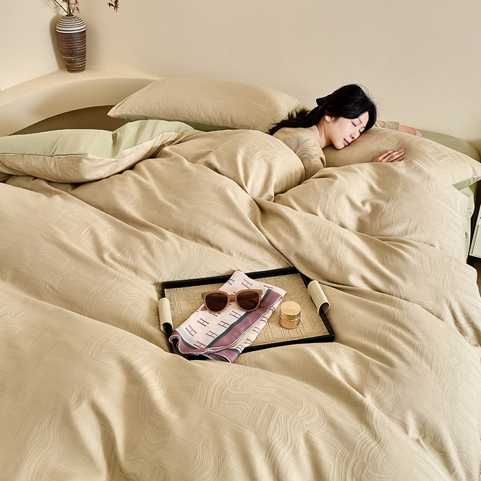 91家纺网 家纺一手货源 找家纺 九沐良品 2026新款A类60支全棉纯棉贡缎大提花四件套 幻纤影-绿