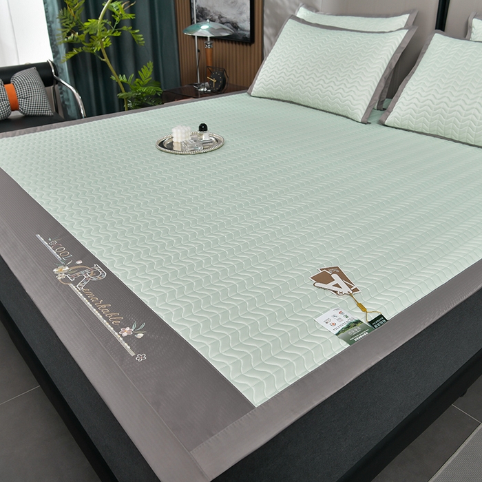 91家纺网 家纺一手货源 找家纺 小牛席业 2026新款CR冷感乳胶席系列凉席藤席冰藤席竹席空调席草席冰丝席豆豆席乳胶席三件套 CR冷感乳胶席系列（水绿）