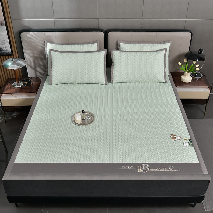 91家纺网 家纺一手货源 找家纺 小牛席业 2026新款CR冷感乳胶席系列凉席藤席冰藤席竹席空调席草席冰丝席豆豆席乳胶席三件套 CR冷感乳胶席系列（水绿）