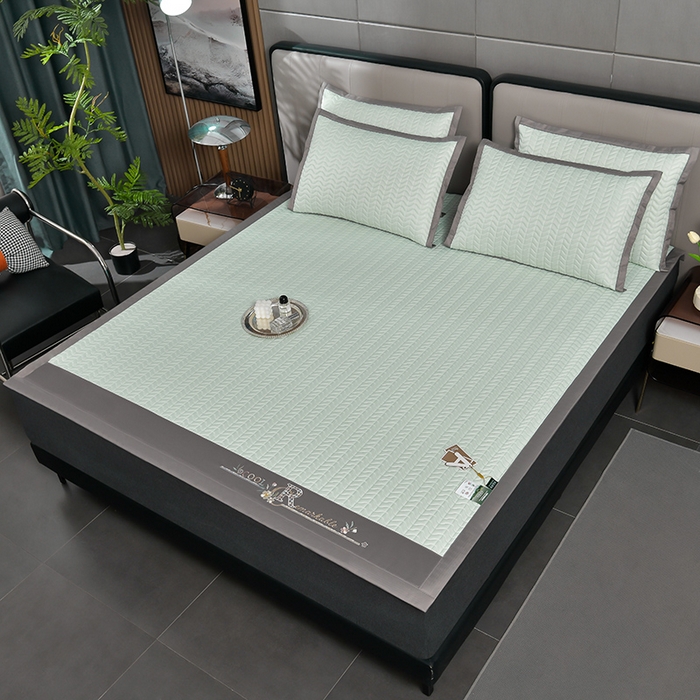 91家纺网 家纺一手货源 找家纺 小牛席业 2026新款CR冷感乳胶席系列凉席藤席冰藤席竹席空调席草席冰丝席豆豆席乳胶席三件套 CR冷感乳胶席系列（水绿）