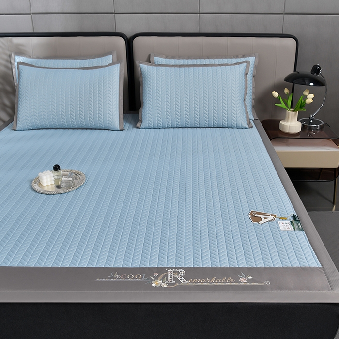 91家纺网 家纺一手货源 找家纺 小牛席业 2026新款CR冷感乳胶席系列凉席藤席冰藤席竹席空调席草席冰丝席豆豆席乳胶席三件套 CR冷感乳胶席系列（冰川蓝）