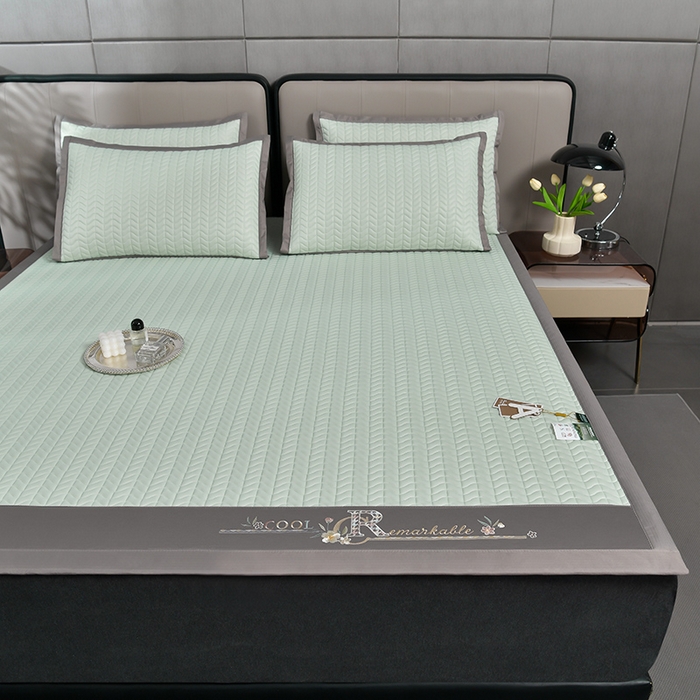 91家纺网 家纺一手货源 找家纺 小牛席业 2026新款CR冷感乳胶席系列凉席藤席冰藤席竹席空调席草席冰丝席豆豆席乳胶席三件套 CR冷感乳胶席系列（水绿）