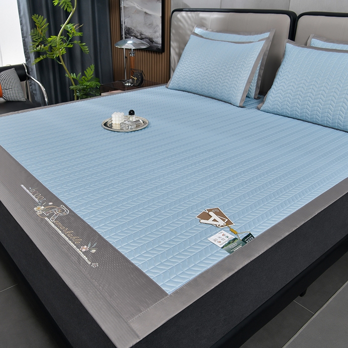 91家纺网 家纺一手货源 找家纺 小牛席业 2026新款CR冷感乳胶席系列凉席藤席冰藤席竹席空调席草席冰丝席豆豆席乳胶席三件套 CR冷感乳胶席系列（冰川蓝）