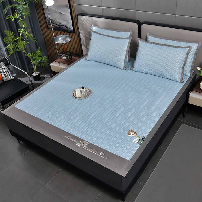 91家纺网 家纺一手货源 找家纺 小牛席业 2026新款CR冷感乳胶席系列凉席藤席冰藤席竹席空调席草席冰丝席豆豆席乳胶席三件套 CR冷感乳胶席系列（冰川蓝）