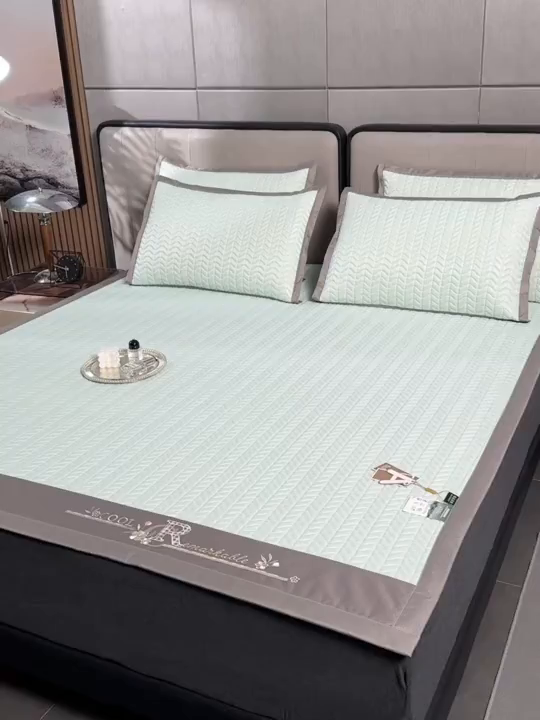 91家纺网 家纺一手货源 找家纺 小牛席业 2026新款CR冷感乳胶席系列凉席藤席冰藤席竹席空调席草席冰丝席豆豆席乳胶席三件套 CR冷感乳胶席系列（水绿）