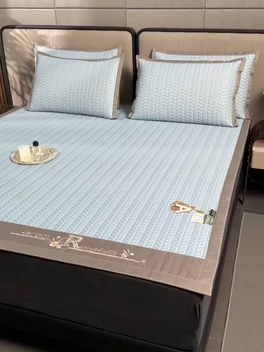 91家纺网 家纺一手货源 找家纺 小牛席业 2026新款CR冷感乳胶席系列凉席藤席冰藤席竹席空调席草席冰丝席豆豆席乳胶席三件套 CR冷感乳胶席系列（冰川蓝）