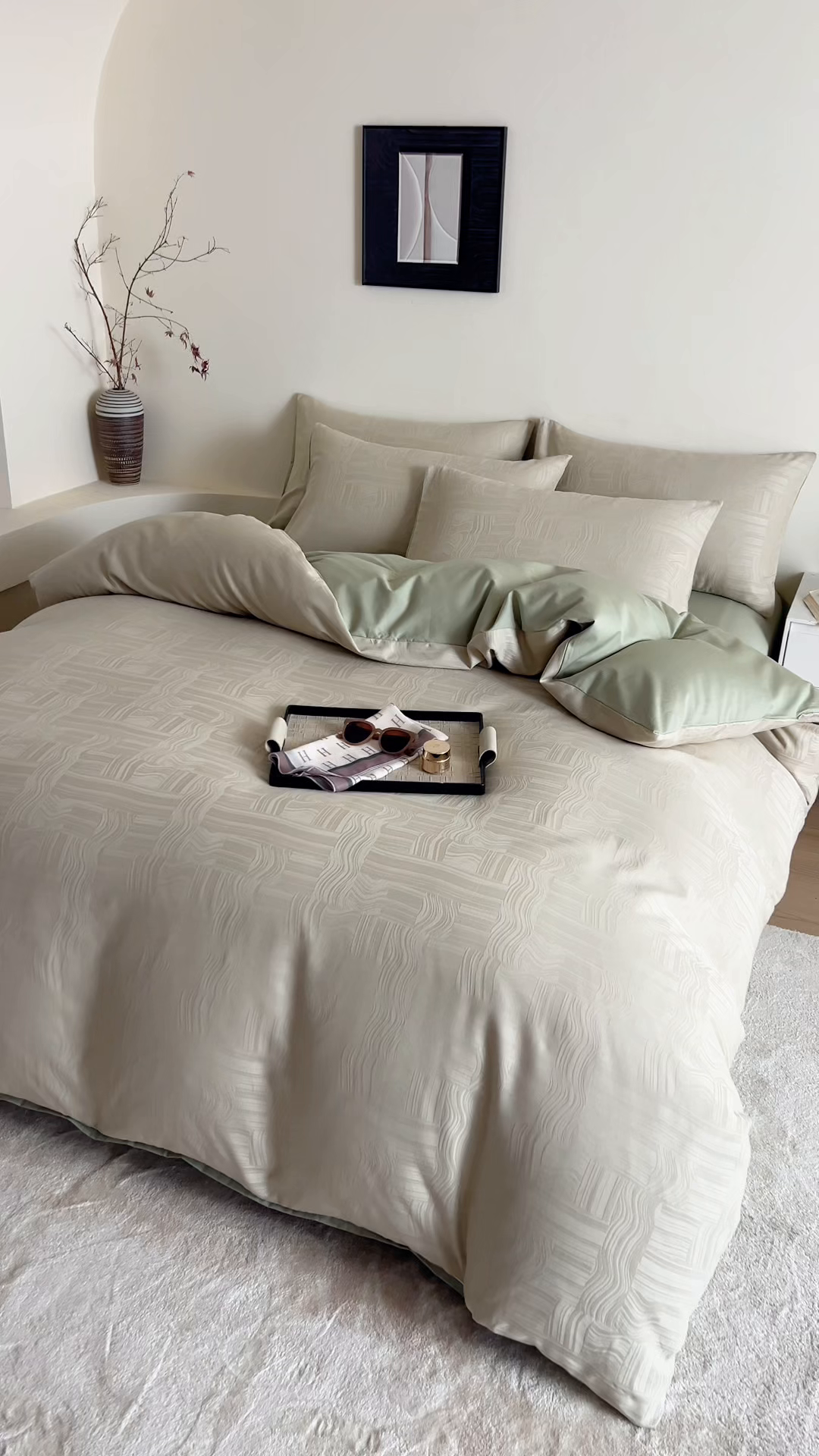 91家纺网 家纺一手货源 找家纺 九沐良品 2026新款A类60支全棉纯棉贡缎大提花四件套 幻纤影-绿