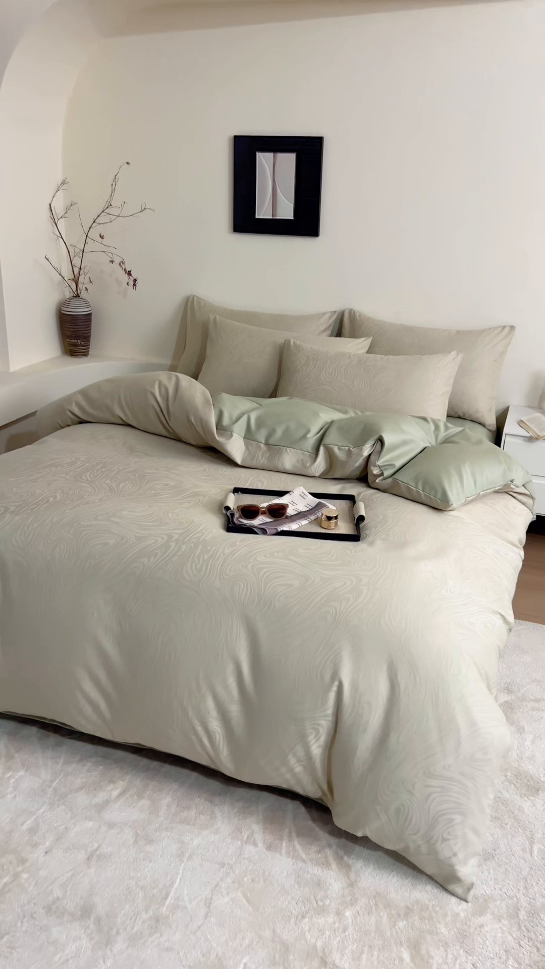 91家纺网 家纺一手货源 找家纺 九沐良品 2026新款A类60支全棉纯棉贡缎大提花四件套 凯迪娜-绿