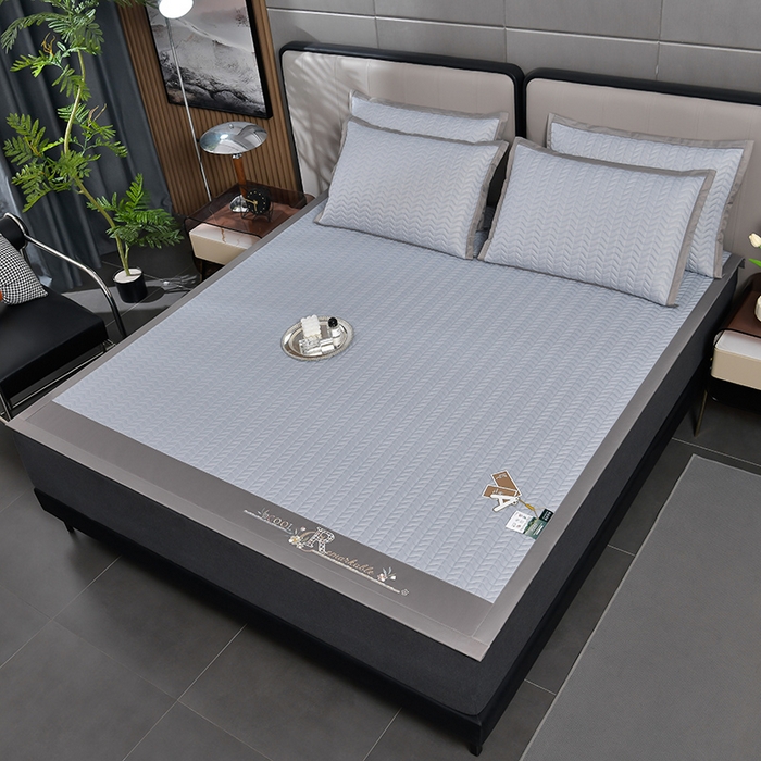 91家纺网 家纺一手货源 找家纺 小牛席业 2026新款CR冷感乳胶席系列凉席藤席冰藤席竹席空调席草席冰丝席豆豆席乳胶席三件套 CR冷感乳胶席系列（亮灰）