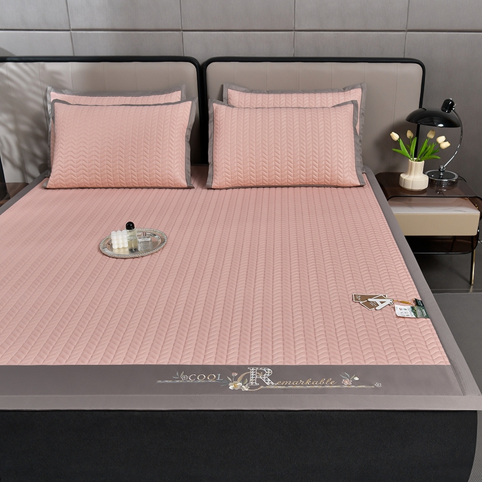 91家纺网 家纺一手货源 找家纺 小牛席业 2026新款CR冷感乳胶席系列凉席藤席冰藤席竹席空调席草席冰丝席豆豆席乳胶席三件套 CR冷感乳胶席系列（豆沙）