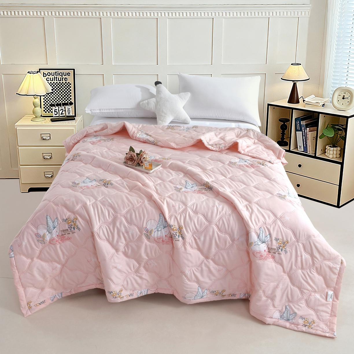 好欣怡家纺 2026新款海藻棉夏被夏凉被 粉蝶漫舞