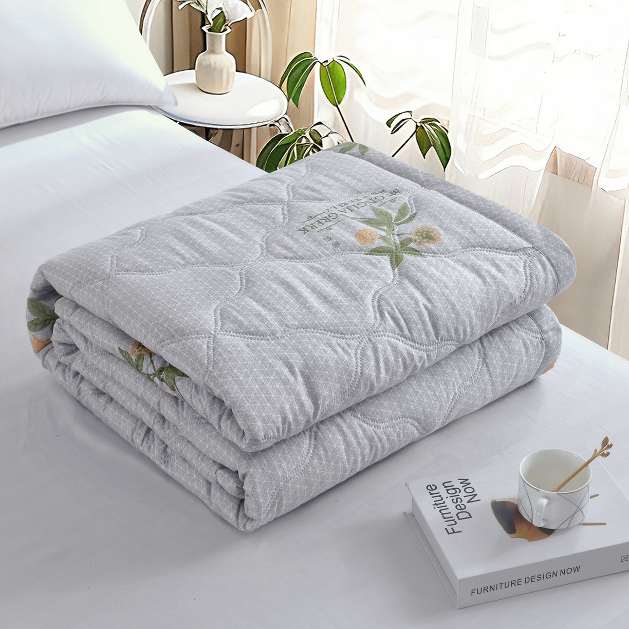 91家纺网 家纺一手货源 找家纺 好欣怡家纺 2026新款海藻棉夏被夏凉被 灰橘诗