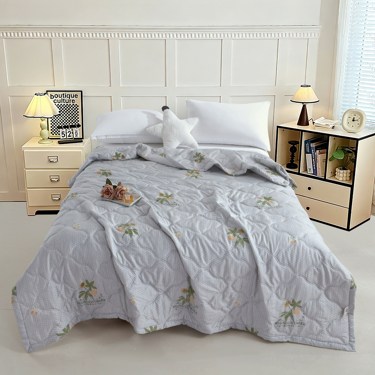 好欣怡家纺 2026新款海藻棉夏被夏凉被 灰橘诗