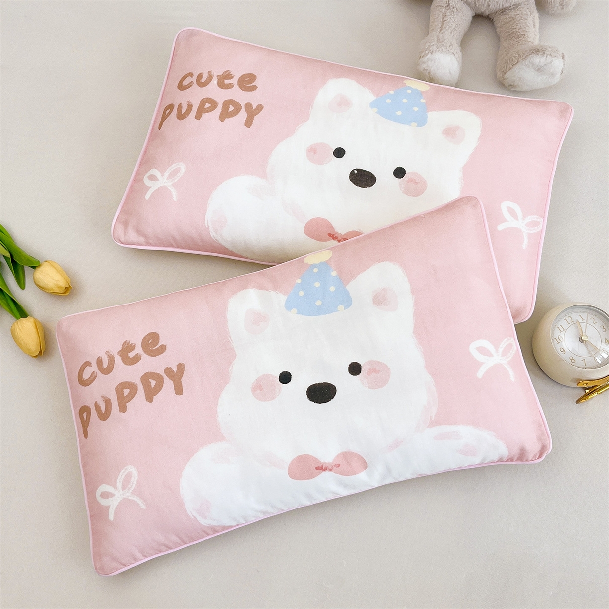 91家纺网 家纺一手货源 找家纺 （总）雯豆家纺 2026新款全棉双层纱布枕套儿童卡通枕芯定位纯棉大版枕头套