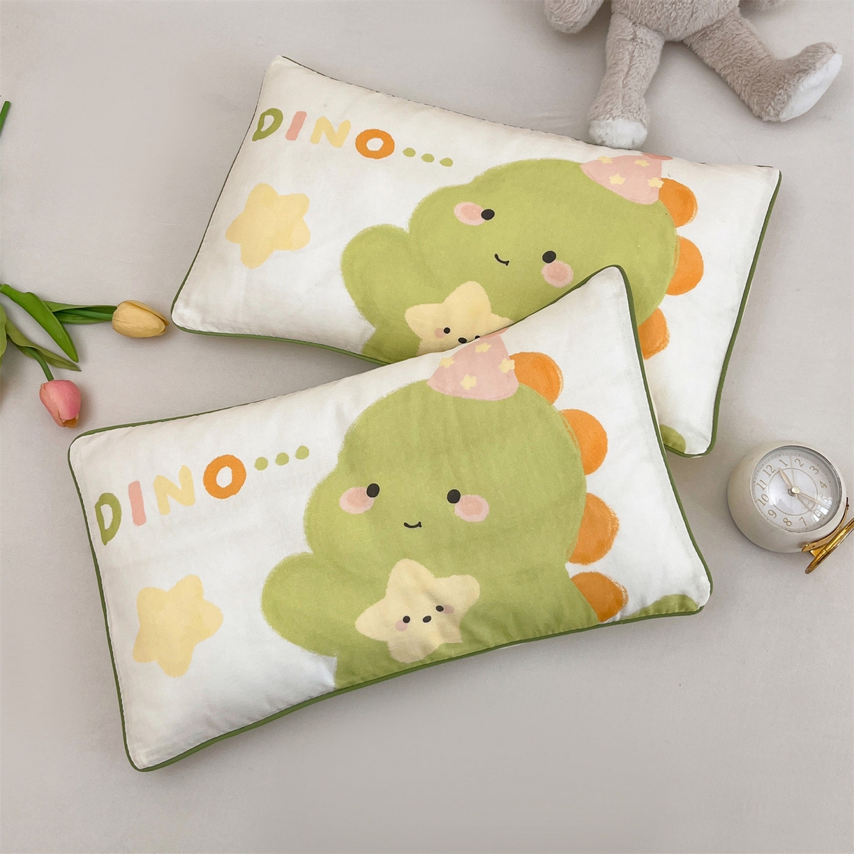 91家纺网 家纺一手货源 找家纺 （总）雯豆家纺 2026新款全棉双层纱布枕套儿童卡通枕芯定位纯棉大版枕头套